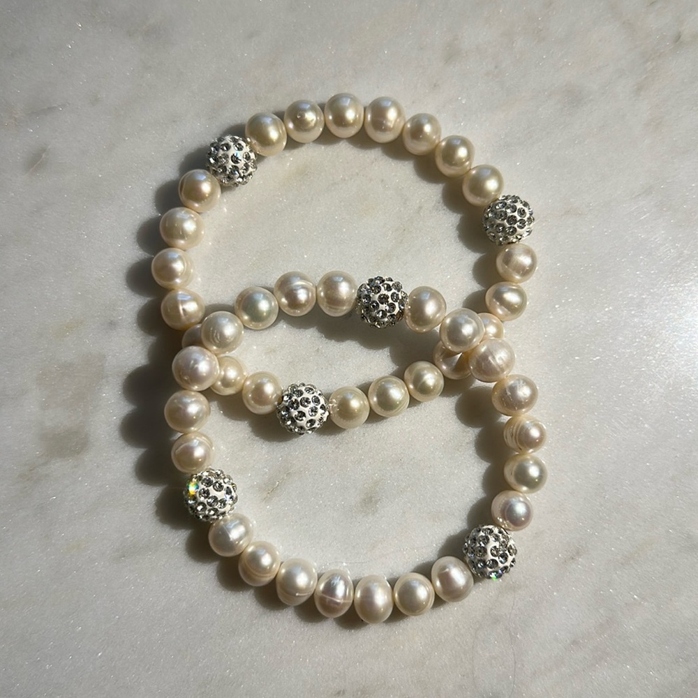 Freshwater Pearl and Crystal Bead Stretch Bracelets